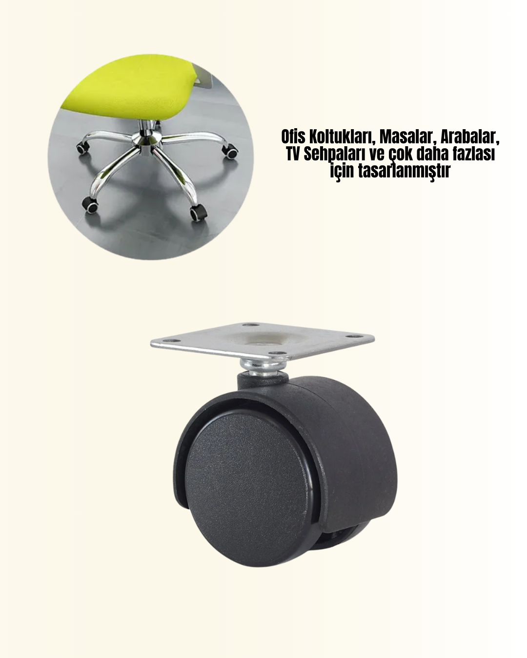 6 cm Kilitsiz Masa Ayağı Tekerleği 4’lü Set Çok Amaçlı - Görsel 4