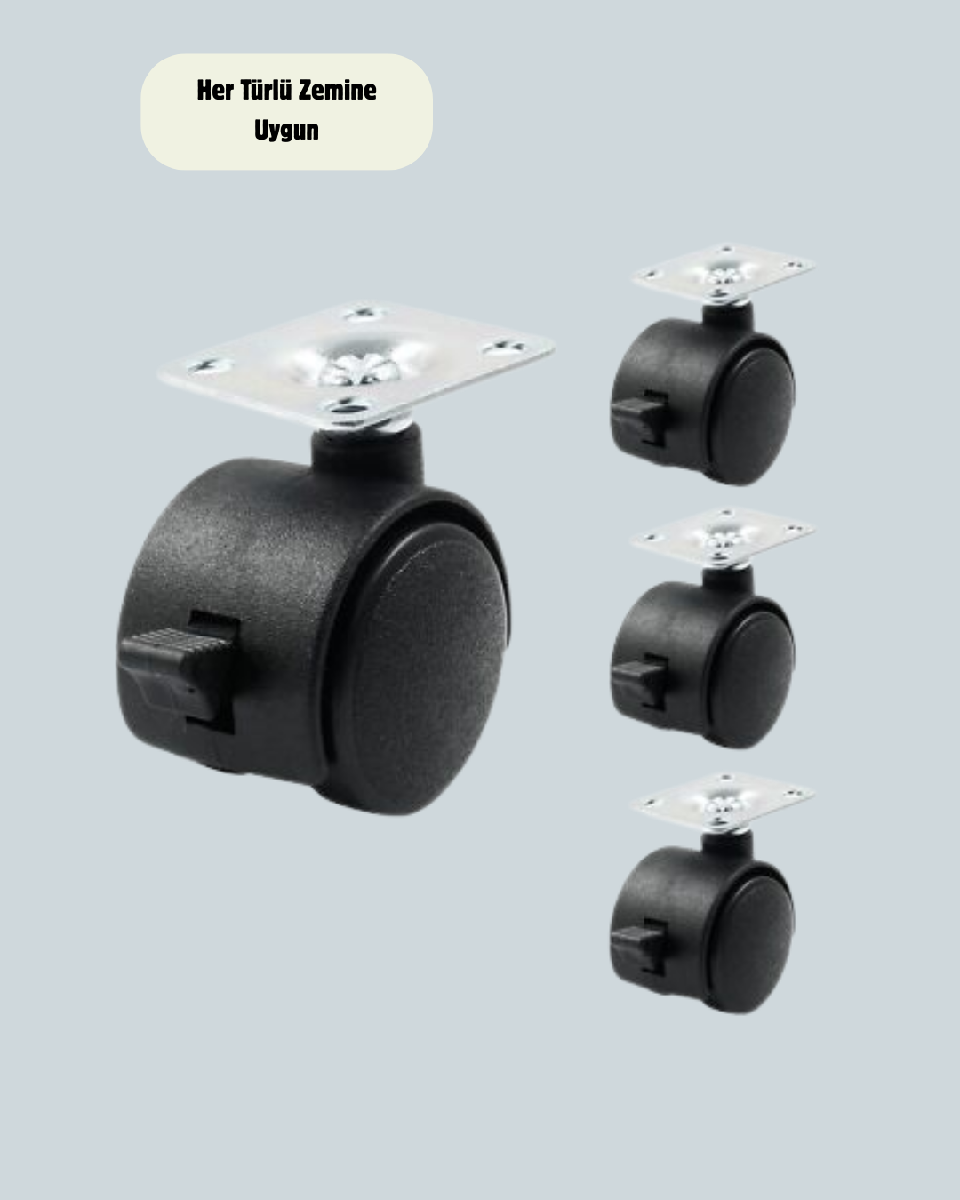 Kilitli Mini Tekerlek Ayak 4 cm 4’lü Set - Görsel 4
