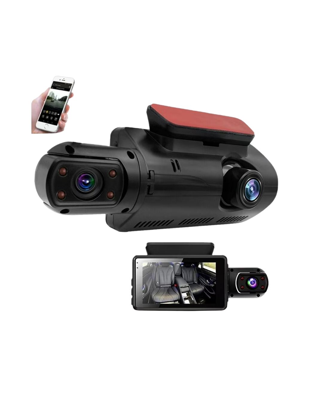 WiFi Destekli Araç Kamerası – 3 inç Ekran, 1080P Ön ve 720P İç Kamera - Görsel 5