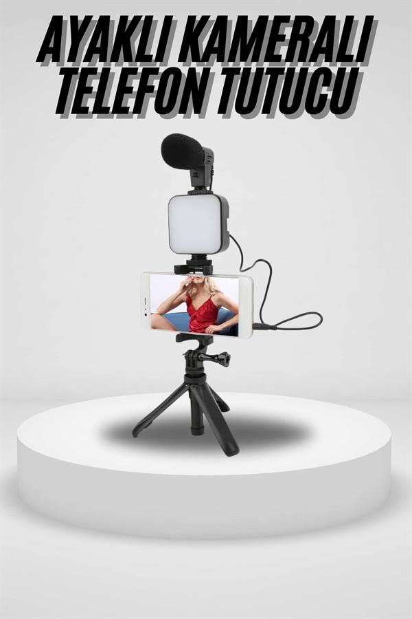 Akıllı Telefon Vlog Kiti Tripod Mini Mikrofonlu Telefon Tutucu - Görsel 2