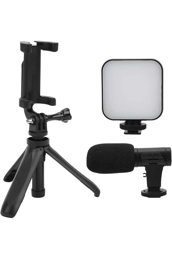 Akıllı Telefon Vlog Kiti Tripod Mini Mikrofonlu Telefon Tutucu - Görsel 3