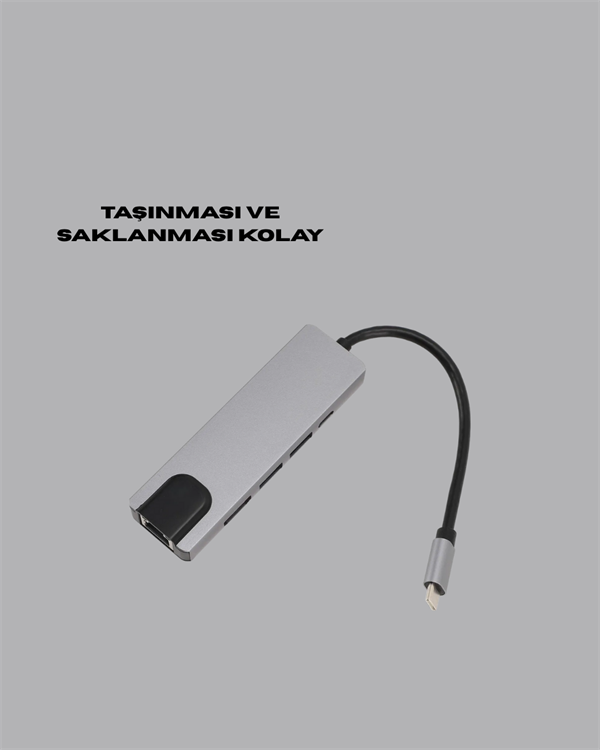 Alüminyum Gövdeli Type‑C HDMI & Ethernet Adaptör – Tak & Çalıştır - Görsel 2