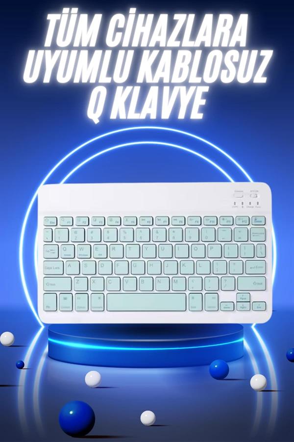 Bluetooth Şarj Edilebilir Mini Q Klavye Kablosuz Taşınabilir - Görsel 2
