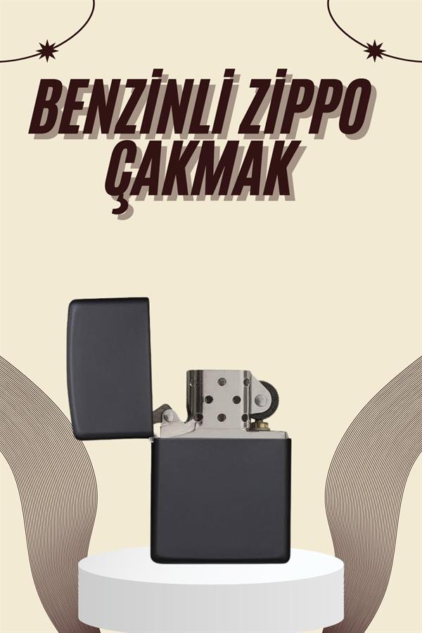 Çakmak Parlak Siyah Benzinli Çakmak Cep Boy Doldurulabilir - Görsel 2