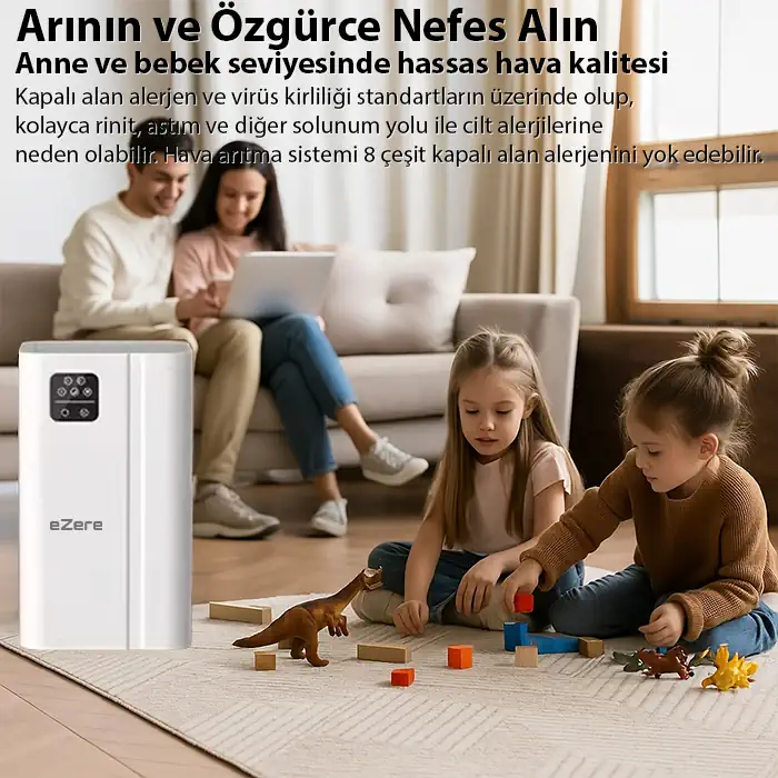 EZERE FullClean Pro Have Temizleme Cihazı 350 CADR LED ekran iyon ve sessiz çalışma ile toz duman poleni %99.9 filtreler. Temiz hava-(5775) - Görsel 4