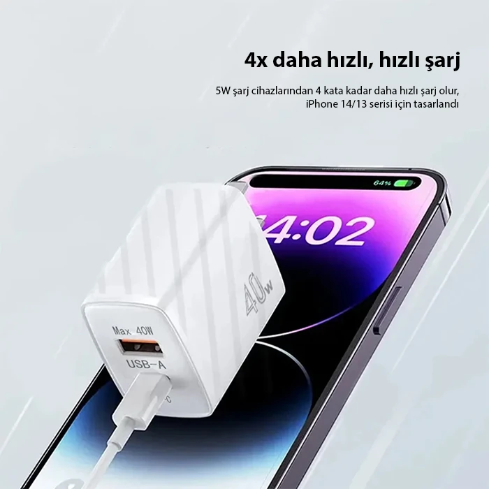 ALLY TE-PD08 40W Type-C + USB QC3.0 PD Hızlı Şarj Adaptörü Şarj Başlığı-(5775) - Görsel 2
