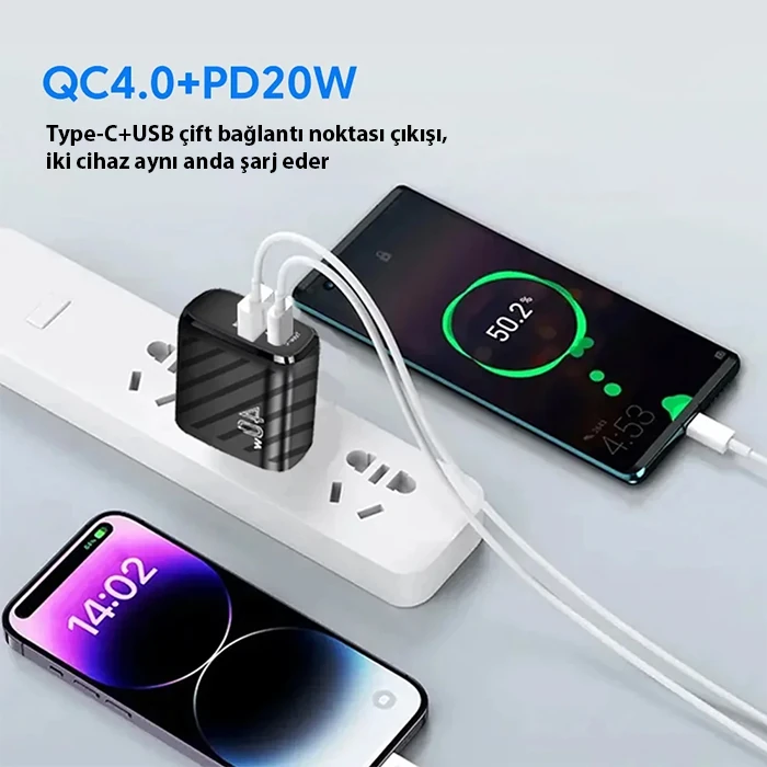 ALLY TE-PD08 40W Type-C + USB QC3.0 PD Hızlı Şarj Adaptörü Şarj Başlığı-(5775) - Görsel 5