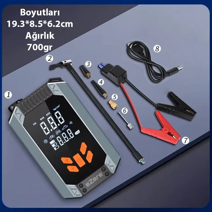 EZERE ST-9632D Taşınabilir Araç Lastik Şişirme Ve Starter Akü Takviye Seti-(5775) - Görsel 2