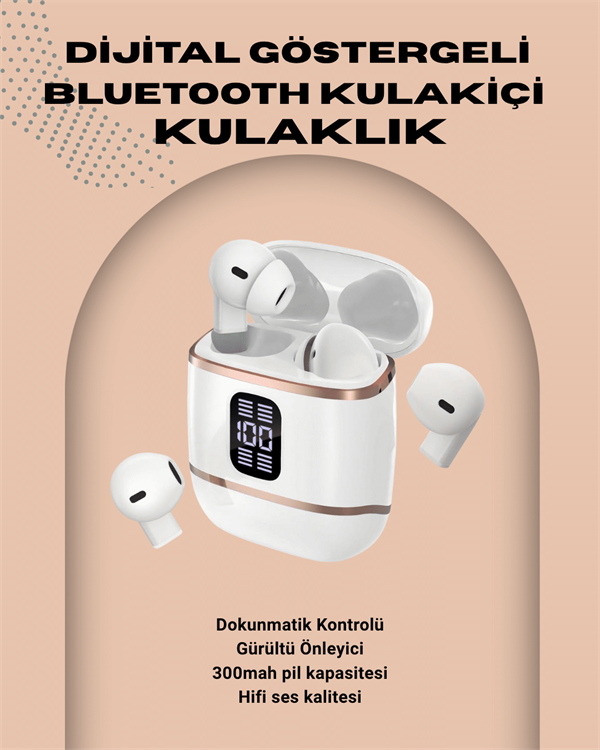 Kulakiçi Bluetooth Kulaklık V5.3 – 4’lü Set, Dijital Ekranlı, Gürültü Engelleme - Görsel 2