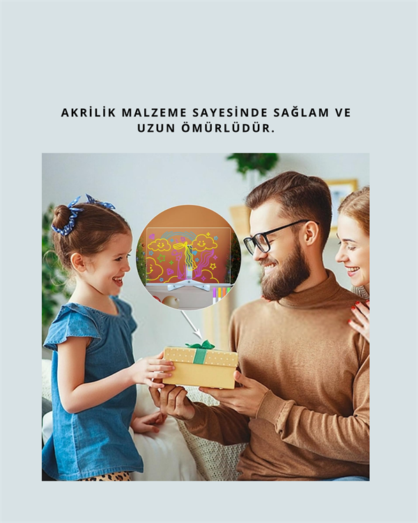 Şık ve Modern LED Pano – Neon Işıklı Silinebilir Akrilik Yazı Tahtası, 7 Renkli Kalem Dahil - Görsel 5