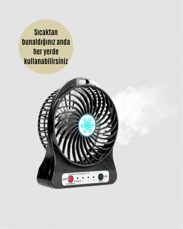 Mini Vantilatör Masaüstü – USB Girişli, Şarjlı, 3 Kademe, Sessiz Motor, Işıklı - Görsel 5