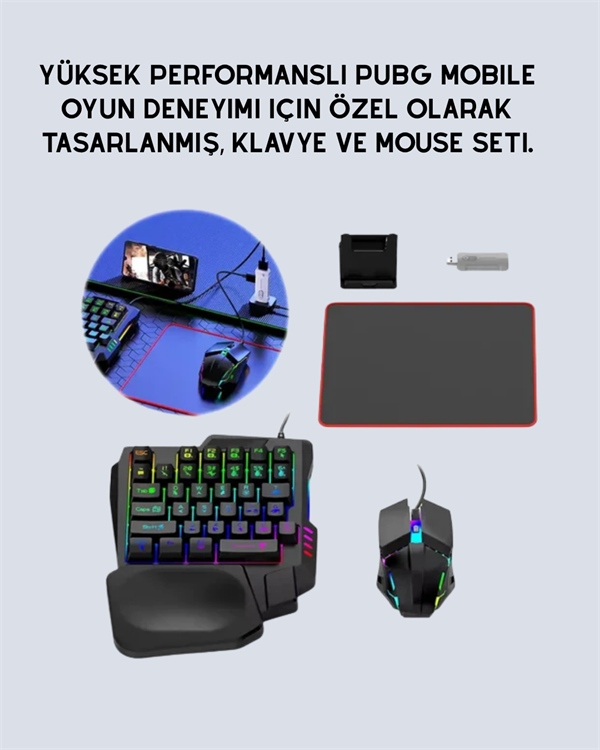 Mobil Uyumlu Klavye Mouse Seti – PUBG ve FPS Oyunları İçin 5'i 1 Arada Oyun Kiti - Görsel 2