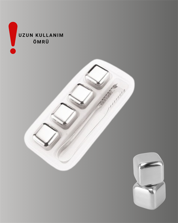 Paslanmaz Çelikten Üretilmiş Metal Buz Küpü Seti ve Buz Klipsi - Görsel 3