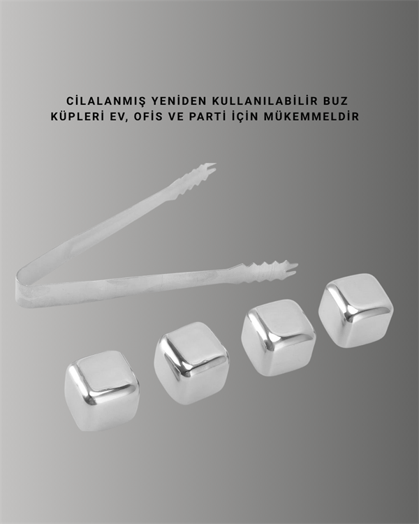 Paslanmaz Çelikten Üretilmiş Metal Buz Küpü Seti ve Buz Klipsi - Görsel 2