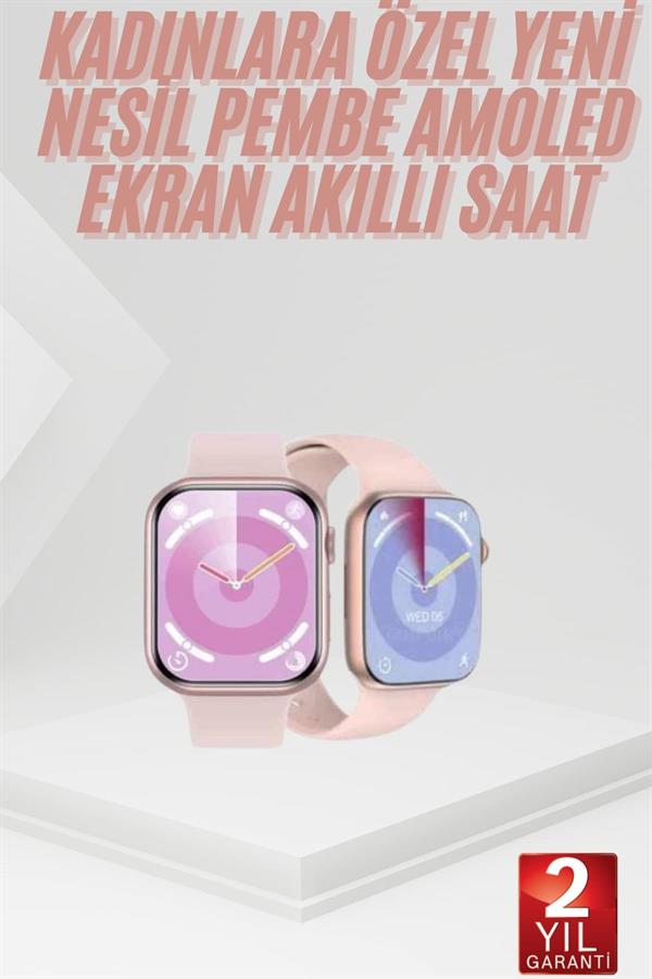 Pembe Akıllı Saat 49mm iOS & Android Uyumlu Arama Özellikli - Görsel 2