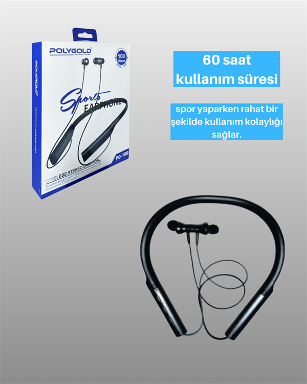 Polygold PG-100 Type-C Şarjlı Bluetooth Kulaklık – Boyun Askılı, Uzun Pil Ömürlü, Mikrofonlu - Görsel 3