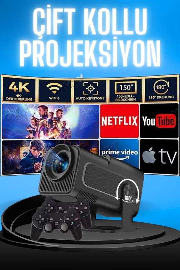 Projektör Siyah Android Taşınabilir Sinema Projeksiyon Wifi Destekli En Güncel Sürüm Akıllı - Görsel 2