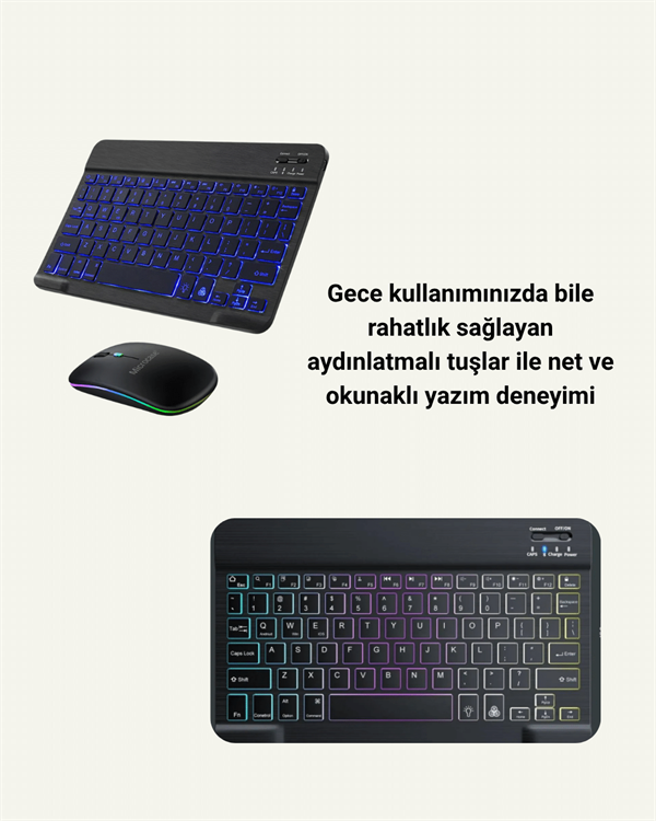 Şık ve Sessiz Tasarımlı Işıklı Klavye Mouse Seti – Şarjlı, Wireless - Görsel 4