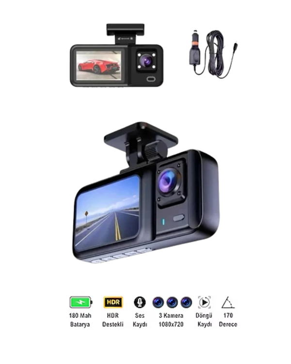 Sürüş ve Park Halinde Kesintisiz Güvenlik İçin 3 Kameralı Profesyonel Dashcam - Görsel 5
