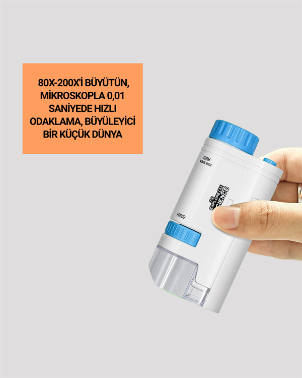 LED Aydınlatmalı 80–200 Kat Büyütmeli Cep Mikroskop - Görsel 2