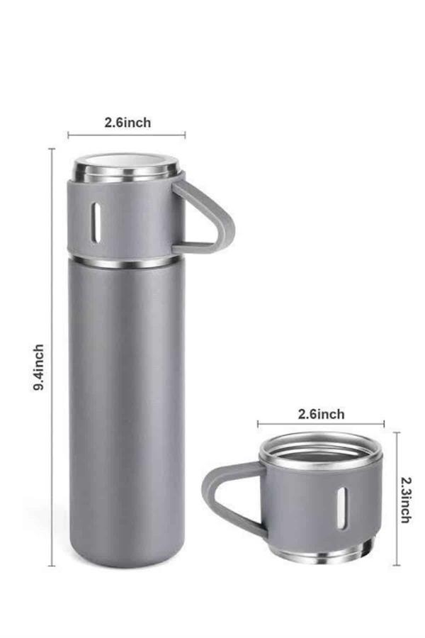 Termos Seti Paslanmaz Çelik 3 Bardaklı Vakumlu Termos Set 500 Ml 12 Saate Kadar Isı Koruma - Görsel 3