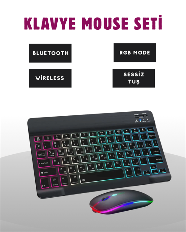 Türkçe Q Klavye Düzenli RGB Kablosuz Klavye Mouse Set - Görsel 2