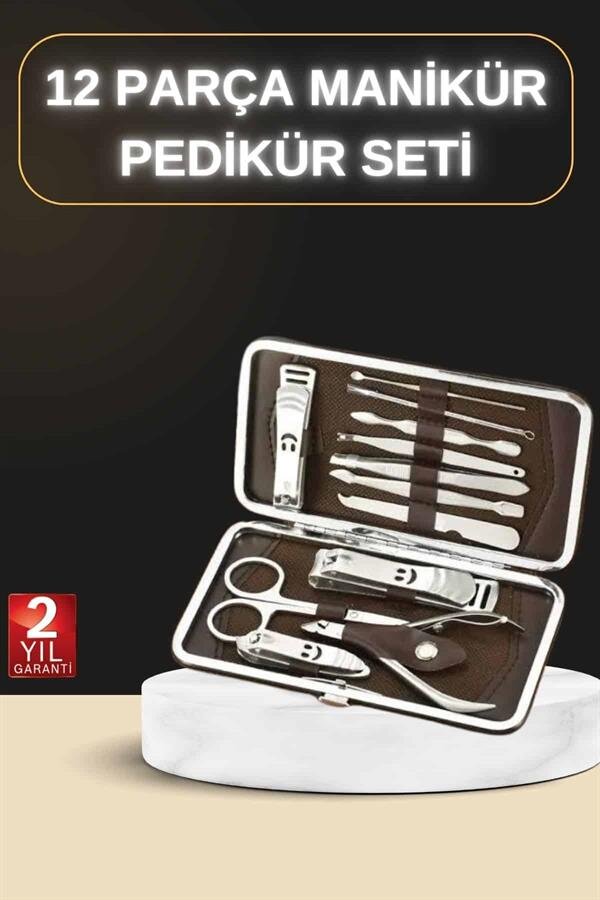 12 Parça Manikür Pedikür Seti Özel Deri Çanta El Ayak Bakımı Akne ve Sivilce Temizleme - Görsel 2