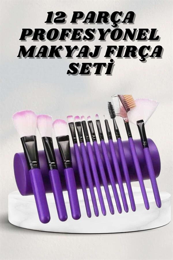 Makyaj Fırçası 12 Parça Set Yumuşak Uçlu Göz Makyajına Uygun Hafif ve Taşınabilir Çanta - Görsel 2
