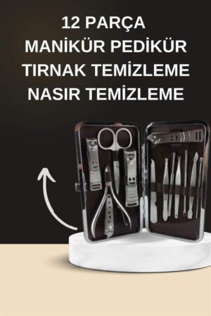 Elektrikli Manikür Pedikür Seti İkili Set 12 Parça Tırnak Bakımı Törpü Protez Çıkarma