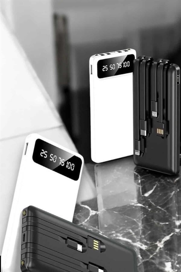 20.000 Mah Led Işıklı LCD Ekran USB Girişli Type-C Lightning Powerbank - Görsel 3