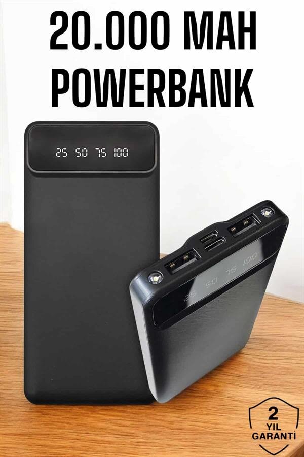 20.000 Mah Led Işıklı LCD Ekran USB Girişli Type-C Lightning Powerbank - Görsel 2