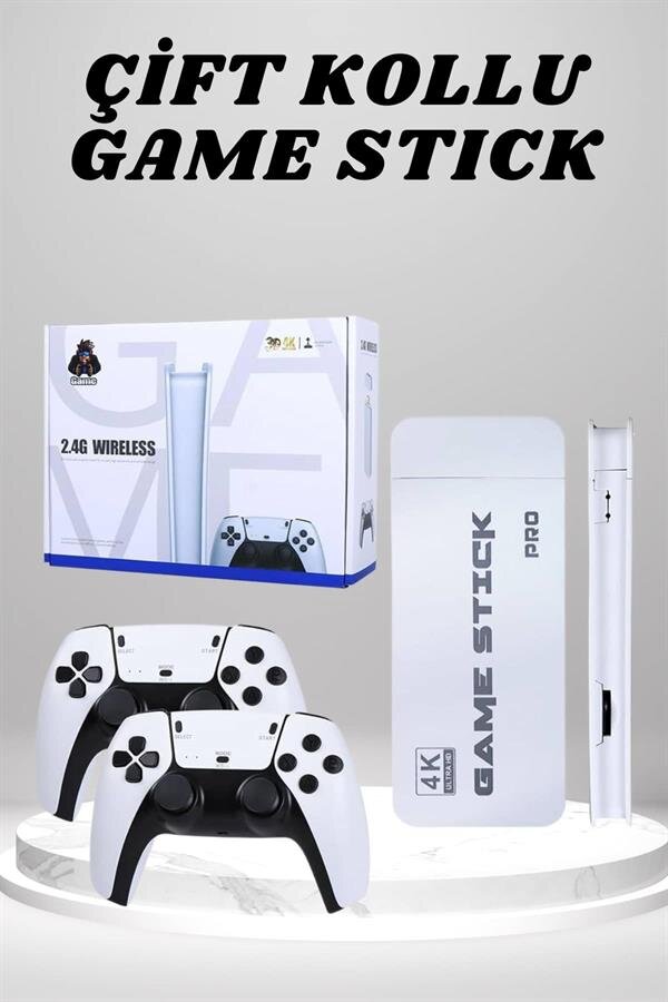 4K HD Görüntü Kaliteli Retro Game Stick 20000 Oyunlu Çift Kollu Beyaz Game Stick - Görsel 2