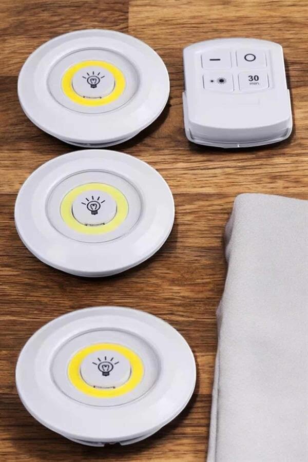 Led Lamba 3'lü Uzaktan Kumandalı Yapışkanlı Beyaz Işık - Görsel 4
