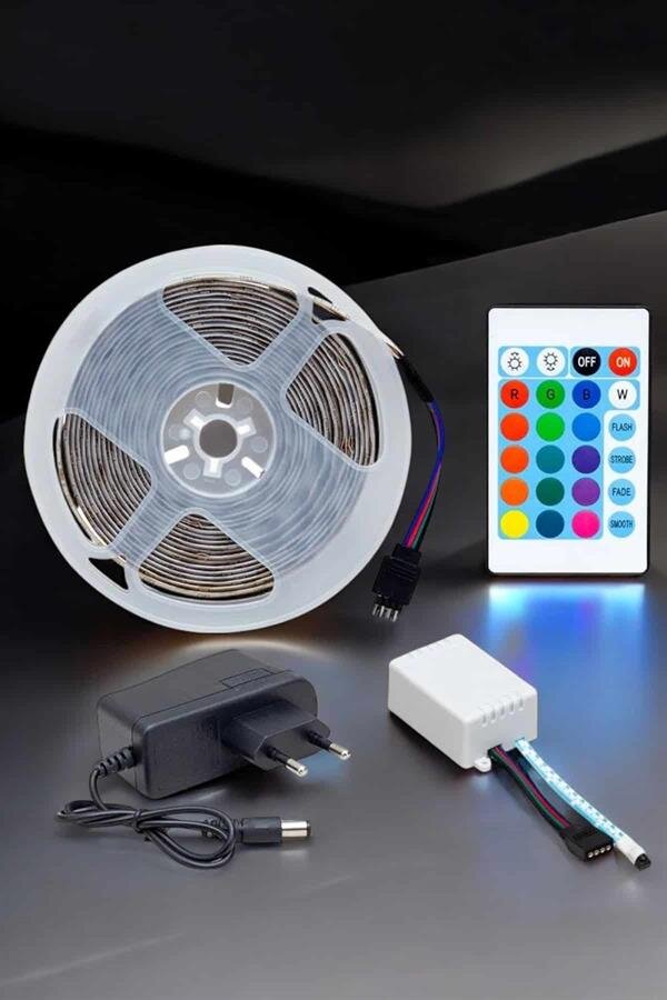 5 Metre Şerit Led RGB Işıklı Kumandalı Güç Adaptörü Her Ortama Uygun - Görsel 3