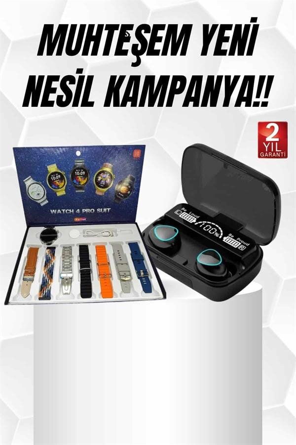 Ucuz Kaliteli Yeni Nesil 7 Kordonlu Akıllı Saat ve Kablosuz Bluetooth Kulaklık ANC Özelliği - Görsel 2