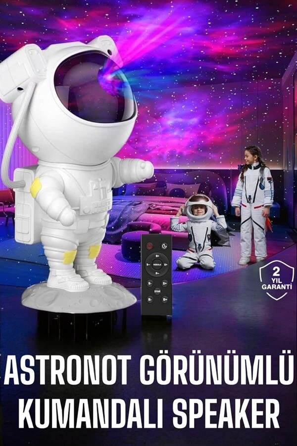 Çocuklara Özel Projeksiyon Astronot Lamba Speaker Sevimli - Görsel 2