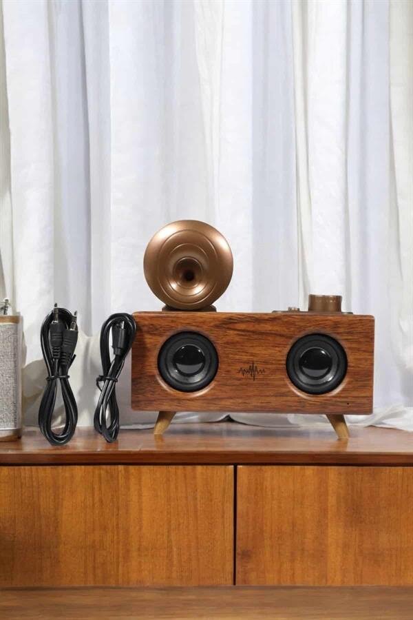 Bluetooth Hoparlör Ahşap Klasik Retro Gramofon Bluetooth Müzik Kutusu - Görsel 3