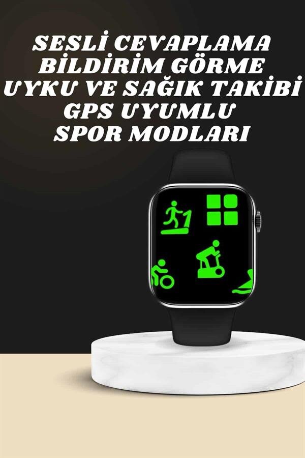 Akıllı Saat Wireless Şarj Yüksek Çözünürlüklü Müzik Dinleme Sesli Cevaplama - Görsel 4