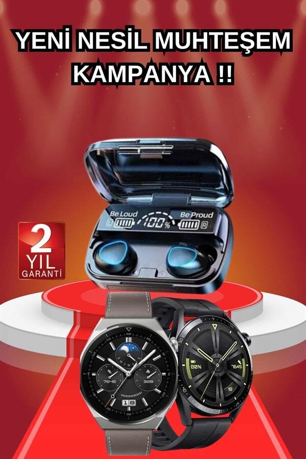 İkili Set Akıllı Saat Ve Bluetooth Kulaklık Kablosuz Uzun Pil Ömrü Spor Modları - Görsel 2