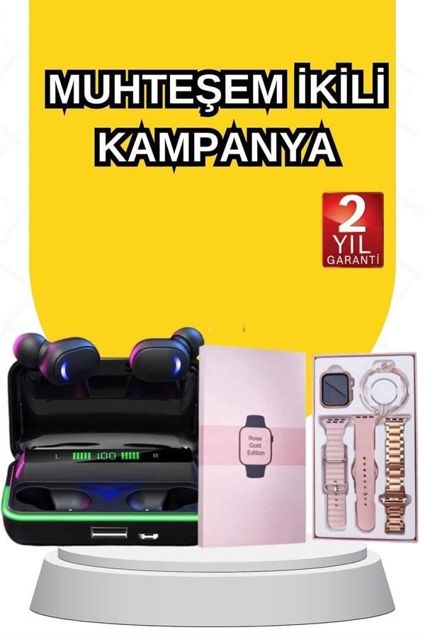 Kadınlara Özel Bileklik Hediyeli Akıllı Saat ve Dijital Göstergeli ANC Özellikli Bluetooth Kulaklık - Görsel 2