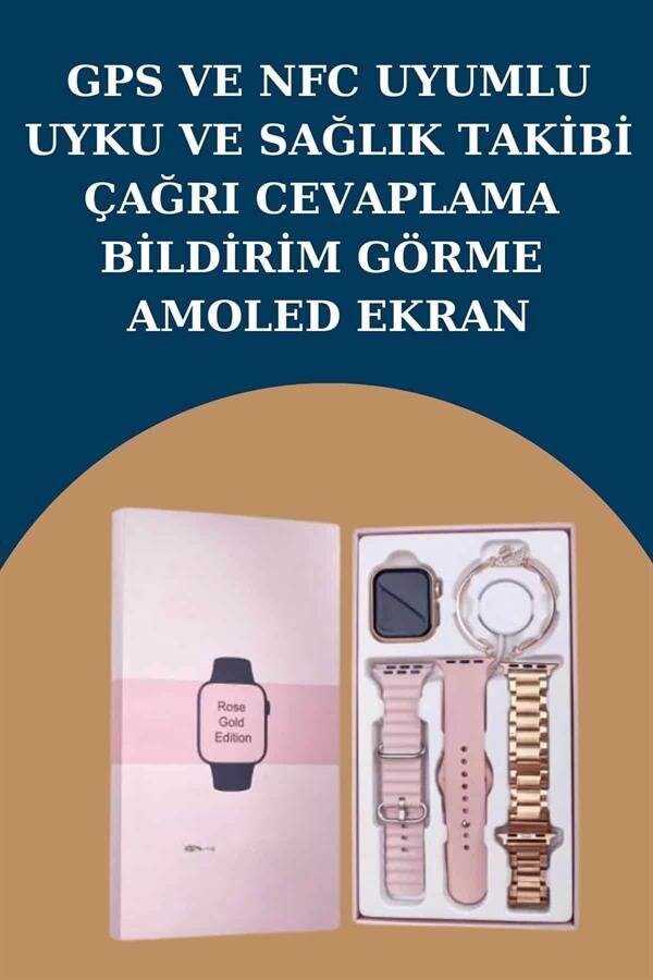 Kadınlar İçin 3 Kordonlu Akıllı Saat ve Dijital Göstergeli Powerbankli Bluetooth Kulaklık Dokunmatik Kontrol - Görsel 4