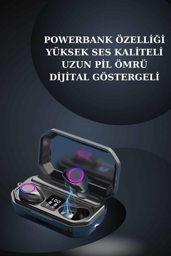 Kadınlar İçin 3 Kordonlu Akıllı Saat ve Dijital Göstergeli Powerbankli Bluetooth Kulaklık Dokunmatik Kontrol - Görsel 5
