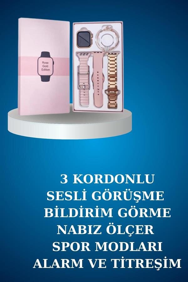 Kablolu Bluetooth Kulaklık ve Kadınlara Özel Bileklik Hediyeli Yeni Nesil Akıllı Saat 3 Kordonlu - Görsel 3