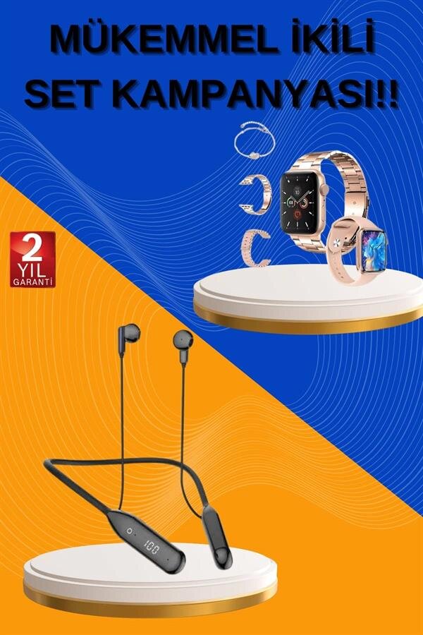 Kablolu Bluetooth Kulaklık ve Kadınlara Özel Bileklik Hediyeli Yeni Nesil Akıllı Saat 3 Kordonlu - Görsel 2