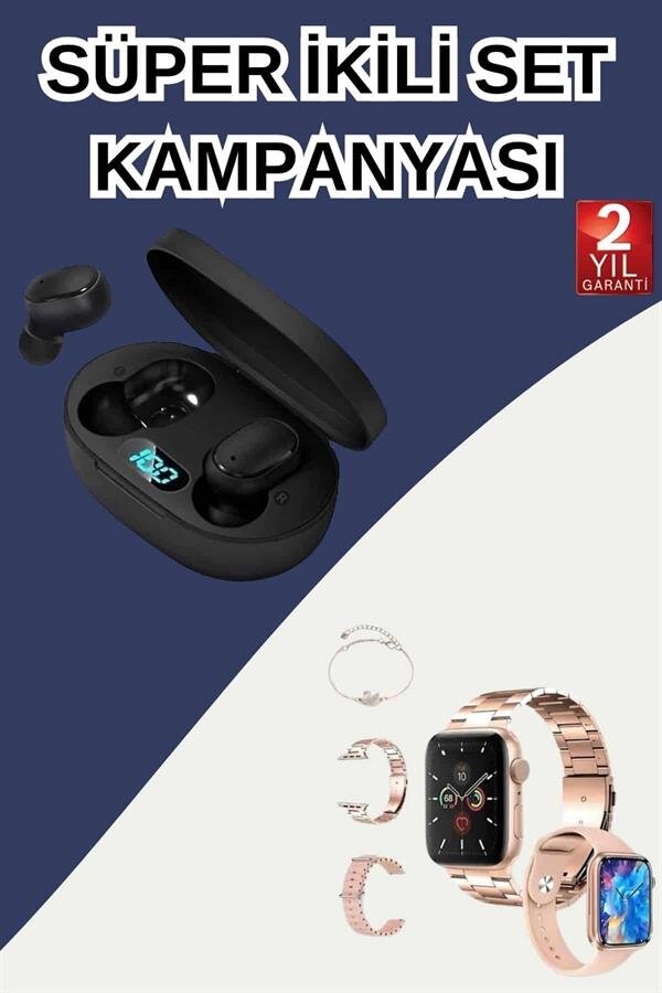 Nabız Ölçer Hediye Bileklikli Akıllı Saat ve Dijital Göstergeli Bluetooth Kulaklık Çoklu Şarj Girişi - Görsel 2