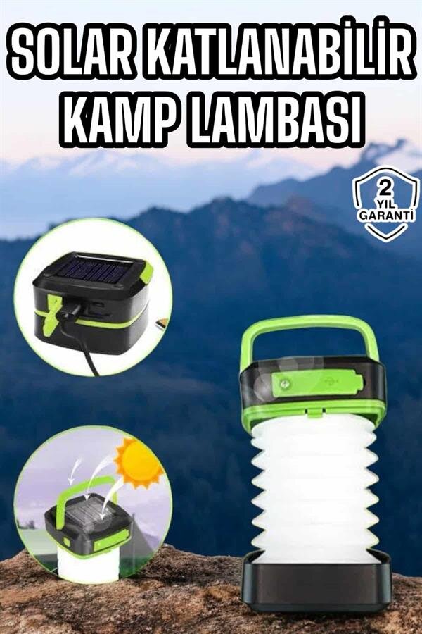 Güneş Enerjili Led Lamba Kamp Lambası Katlanabilir Lamba USB Şarjlı - Görsel 2