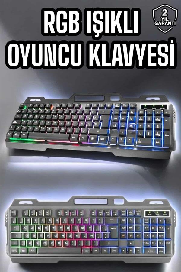 Led Işıklı Oyuncu Klavye Usb Girişli RGB Işıklı Q Klavye Mouse Hediyeli - Görsel 2
