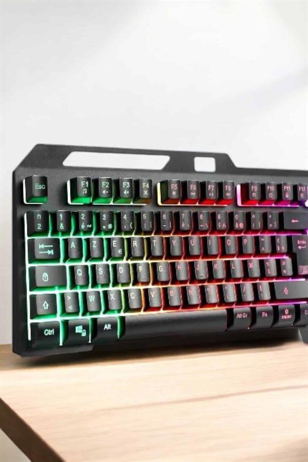Led Işıklı Oyuncu Klavye Usb Girişli RGB Işıklı Q Klavye Mouse Hediyeli - Görsel 3