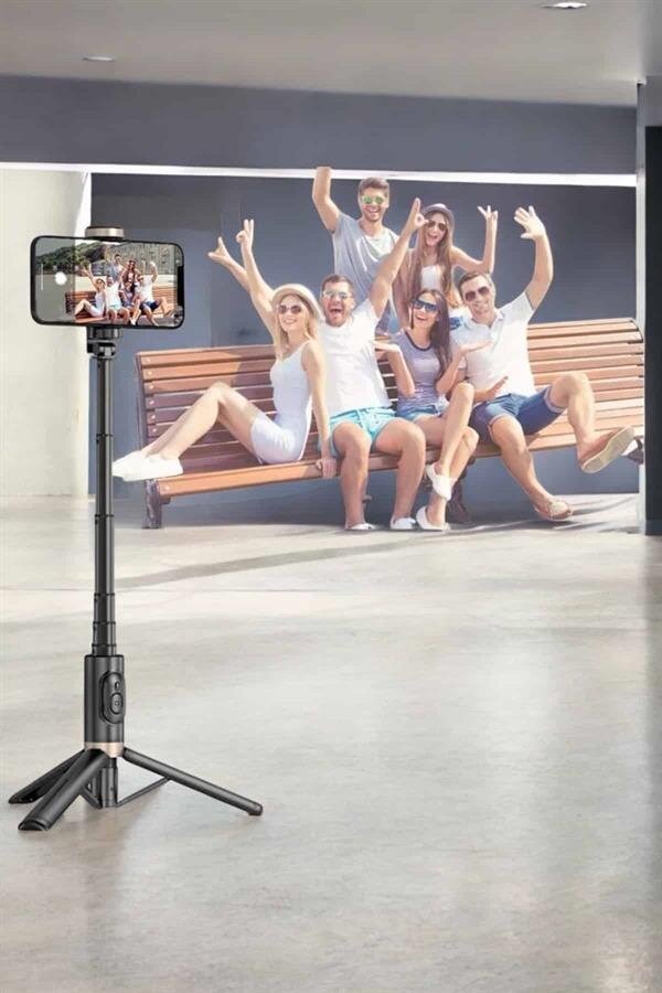 Selfie Çubuğu Tripod Kumandalı Telefon Tutucu Siyah - Görsel 3