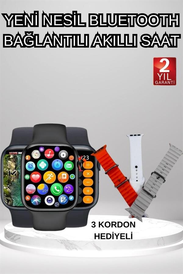 Akıllı Saat Arama Görüşme Bildirim Görme Uyku ve Sağlık Takibi Nabız Ölçer 3 Kordon Hediyeli - Görsel 2
